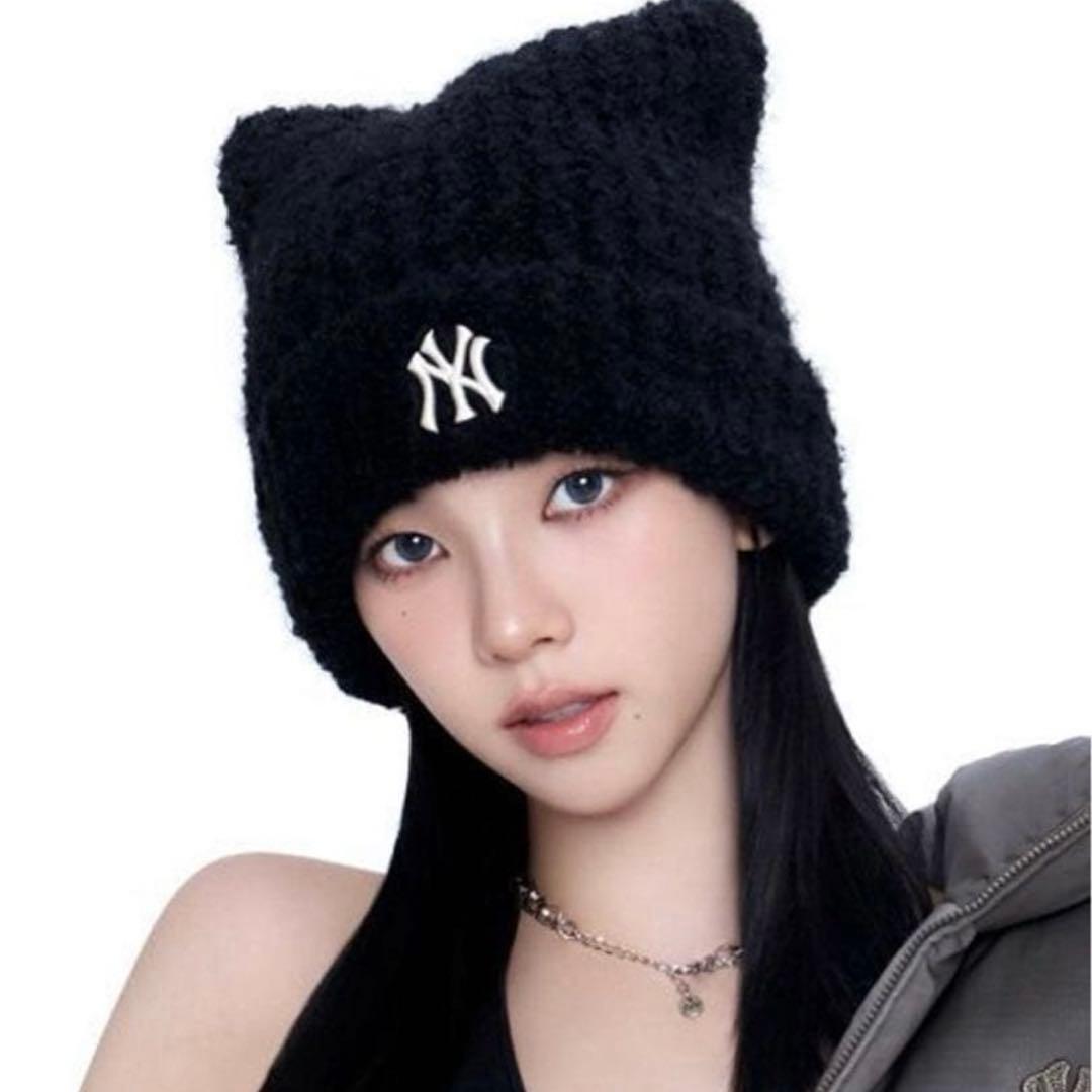 【新品未開封】MLB Korea 猫耳　ニット帽　ブラック　カリナ着用 ビーニー