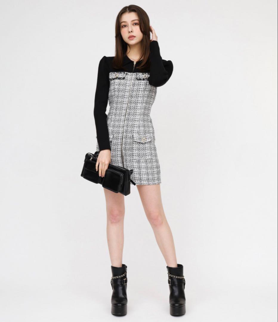 PARTYニットドッキングツイードタイトミニワンピースロイヤルパーティ