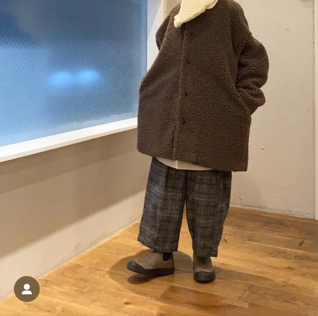 Honnete オーバサイズ　ノーカラー ジャケット　ブラウン