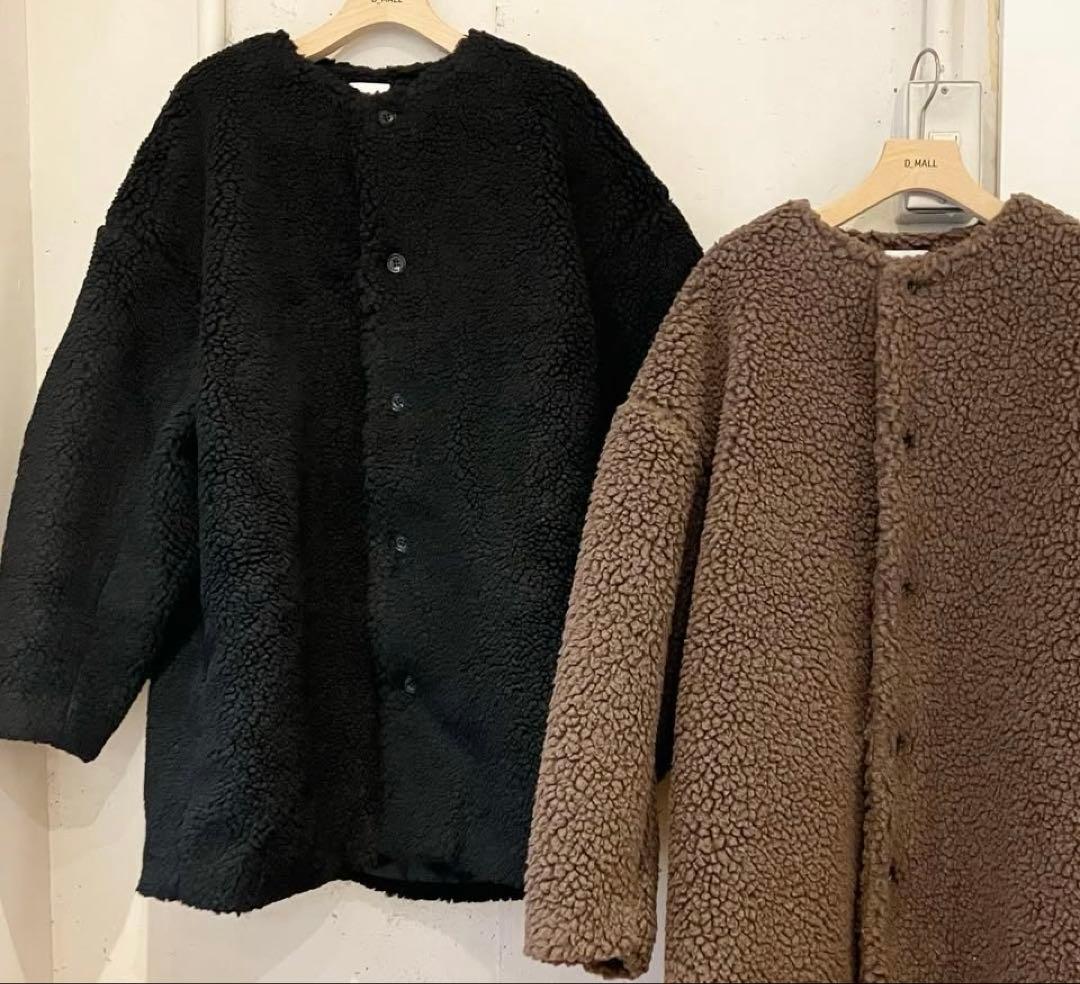 Honnete オーバサイズ　ノーカラー ジャケット　ブラウン