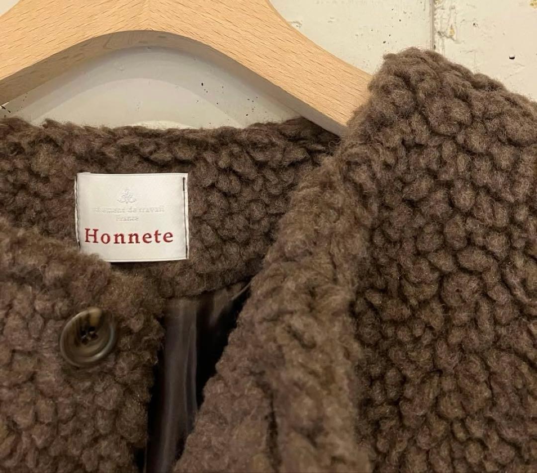 Honnete オーバサイズ　ノーカラー ジャケット　ブラウン