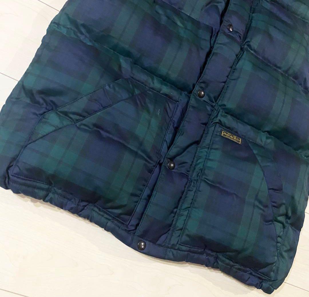 ラルフローレン ダウンベスト フード付きチェック柄 ブラックウォッチ L