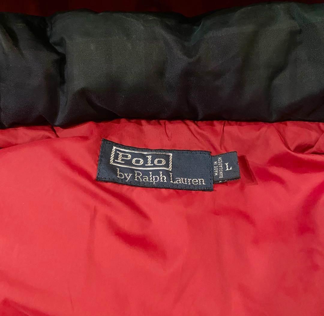 ラルフローレン ダウンベスト フード付きチェック柄 ブラックウォッチ L