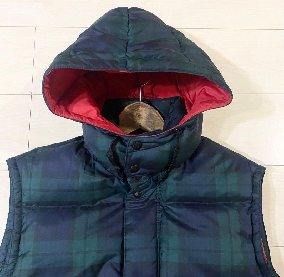 ラルフローレン ダウンベスト フード付きチェック柄 ブラックウォッチ L