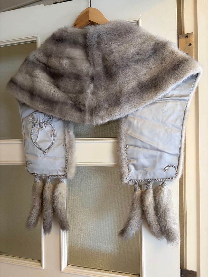 ヴィンテージ グレー ミンクファーショール 毛皮 房飾り付き クラシック 和装