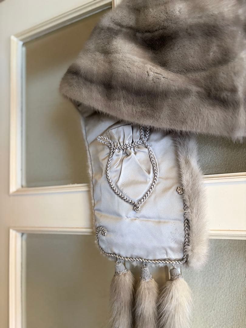 ヴィンテージ グレー ミンクファーショール 毛皮 房飾り付き クラシック 和装