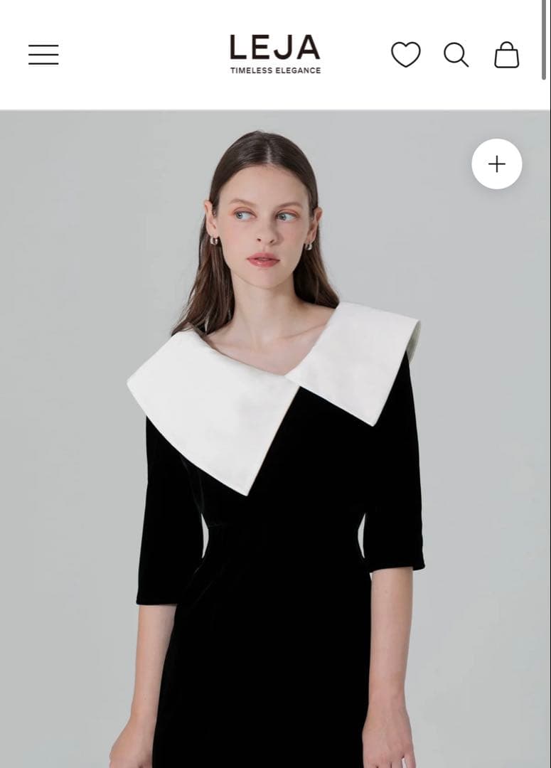 LEJA 黒・白 大きな襟 パーティードレス