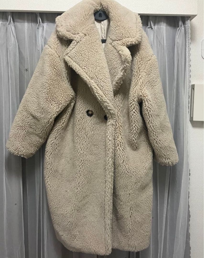 エルフランク　ベージュ ボア ロングコート ダブルボタン