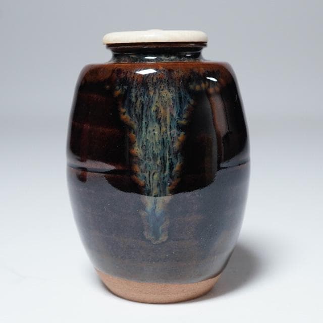 万代喜山　肩衝茶入　共箱　仕服：珠光緞子　茶道具　濃茶