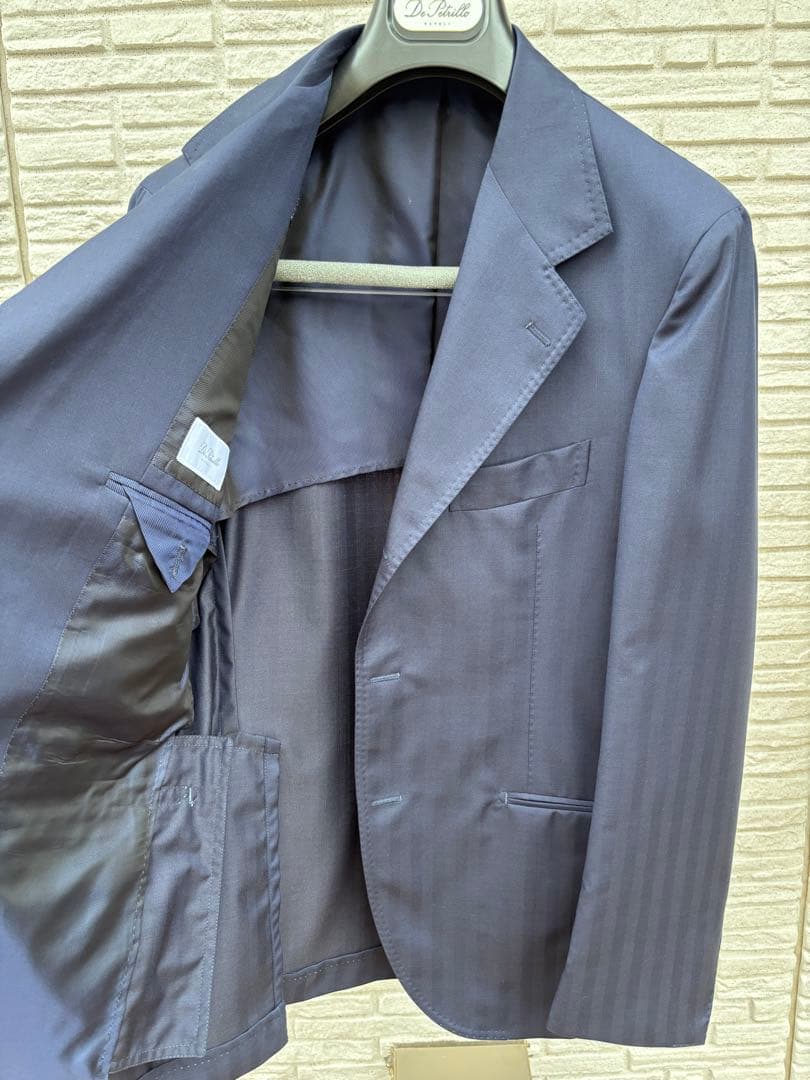 【新品未使用】デ ペトリロ　ネイビーヘリンボーンシングルスーツ　48
