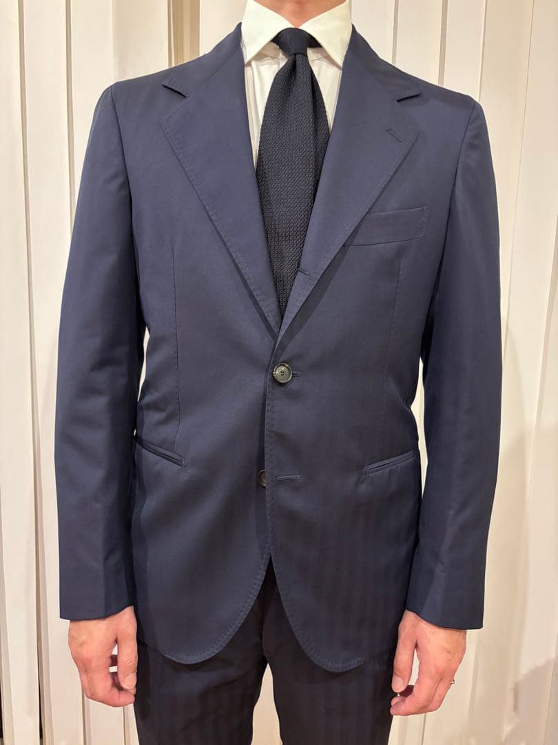 【新品未使用】デ ペトリロ　ネイビーヘリンボーンシングルスーツ　48