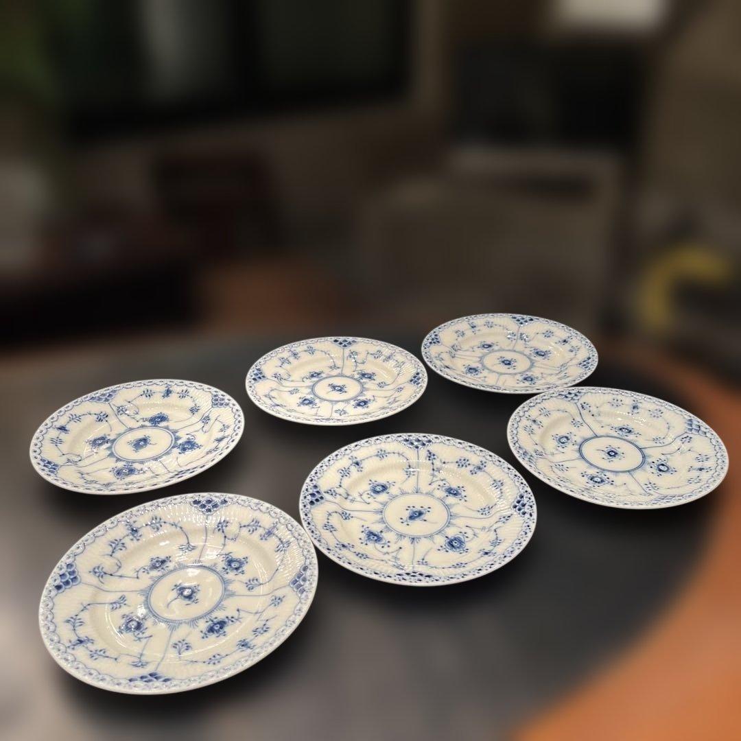 ロイヤルコペンハーゲンブルーフルーテッド ハーフレース　ケーキ皿6枚