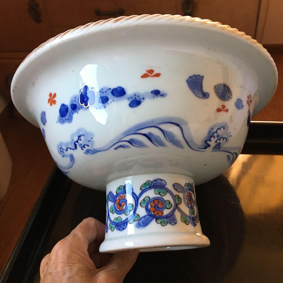 Wehrlein様リクエスト　古伊万里　伊万里　染付　色絵　高台鉢　2点セット