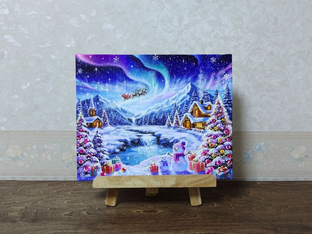 琥*ん様 【オーロラが輝く日】アクリル画 F3 風景画 絵画