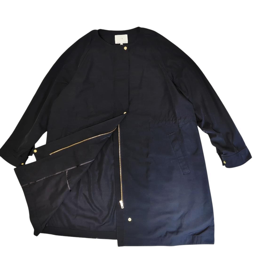 【未使用】23区 ライトツイル ノーカラーコート ブラック 撥水加工 46サイズ