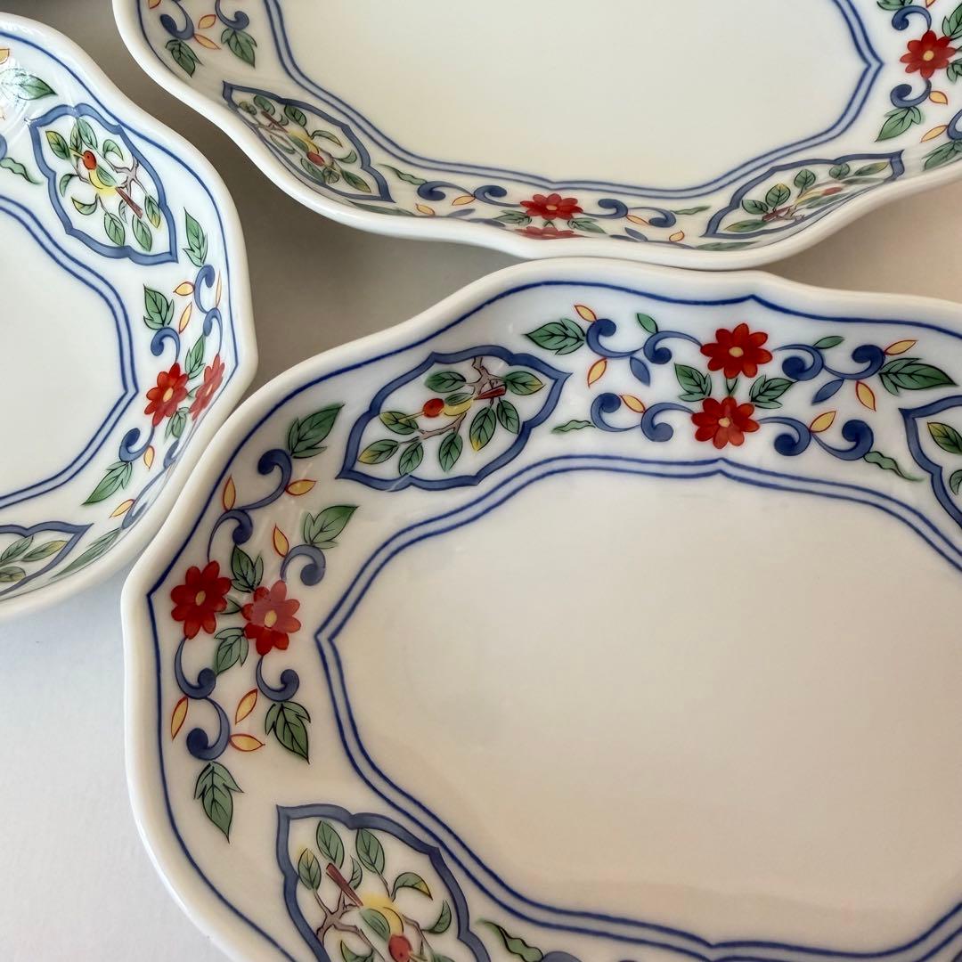 たち吉　橘吉　楕円皿揃　花数寄　５枚セット　銘々皿　桔梗皿　和食器