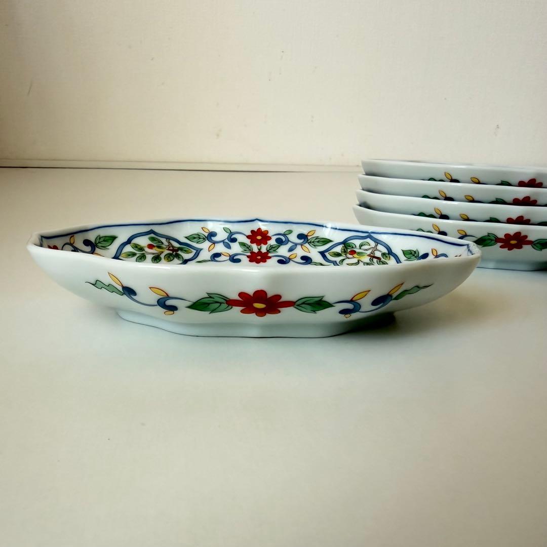 たち吉　橘吉　楕円皿揃　花数寄　５枚セット　銘々皿　桔梗皿　和食器