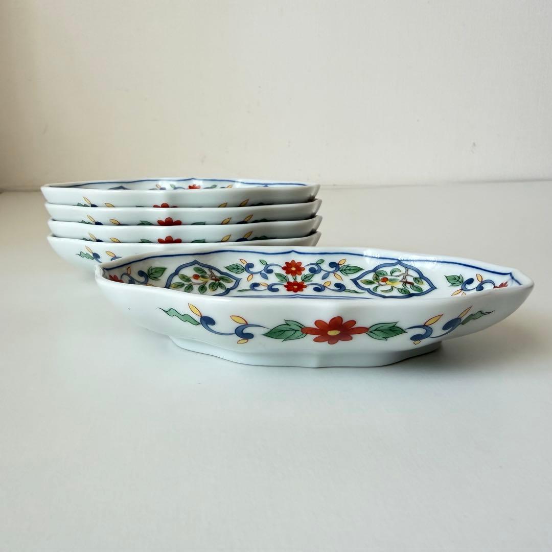 たち吉　橘吉　楕円皿揃　花数寄　５枚セット　銘々皿　桔梗皿　和食器