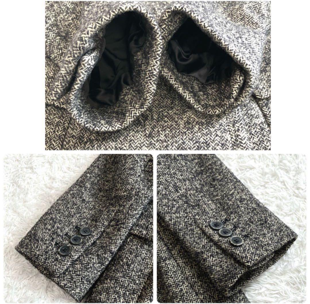 銀タグ マックスマーラ ウールコート ロング ダブル ビッグカラー ヘリンボーン