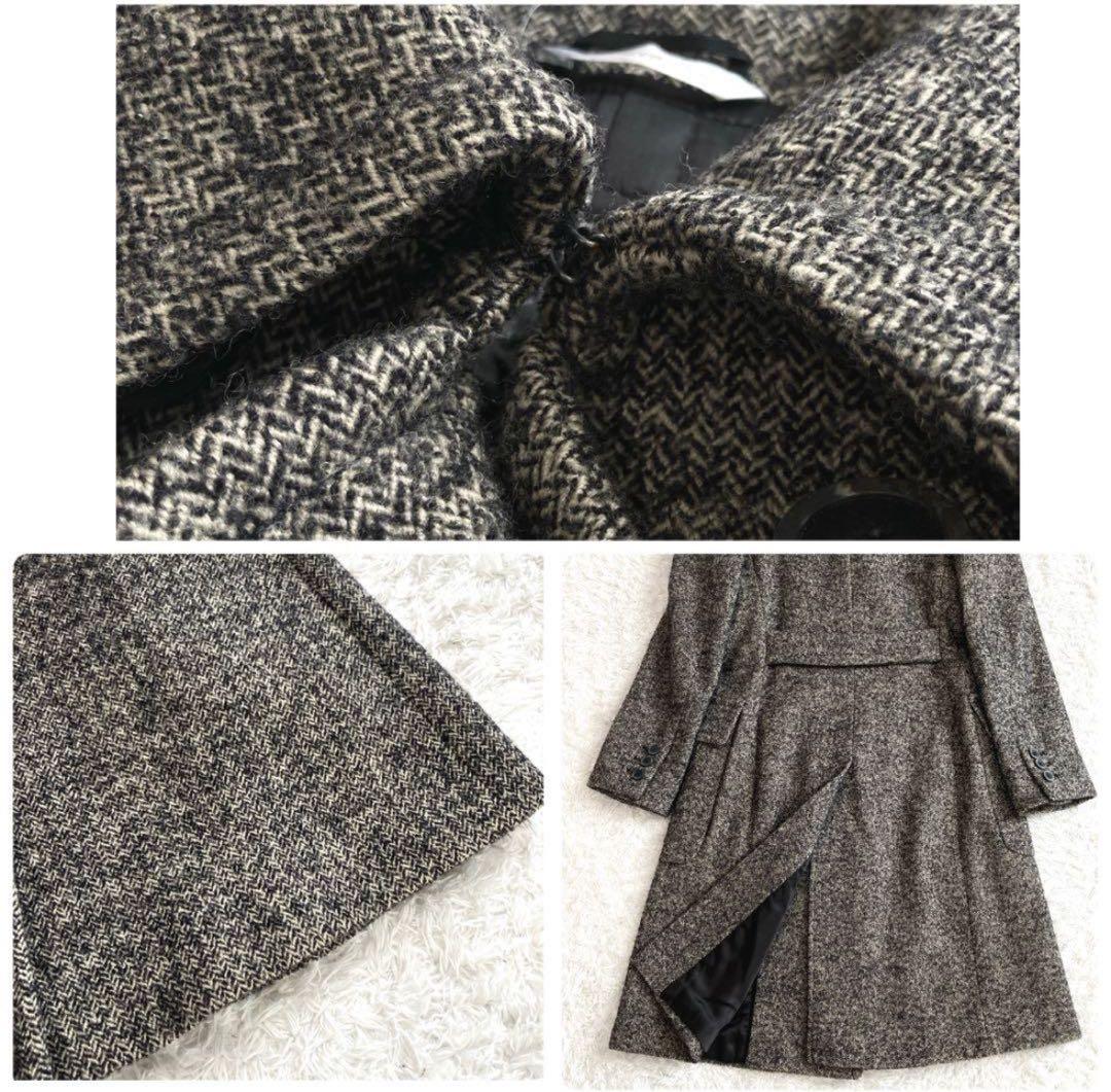 銀タグ マックスマーラ ウールコート ロング ダブル ビッグカラー ヘリンボーン