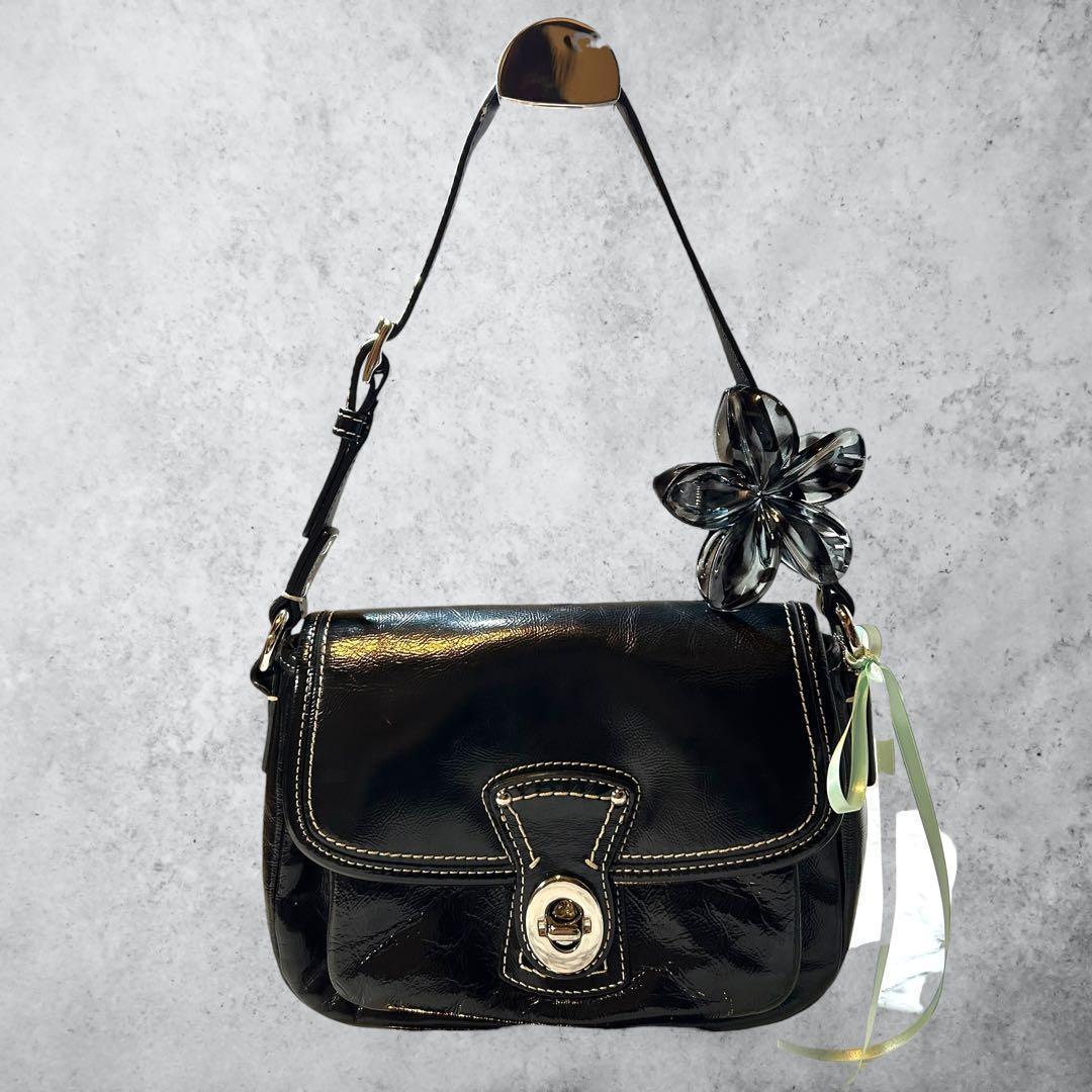 バッグ Coach Paten Leather Shoulder bag y2k BK