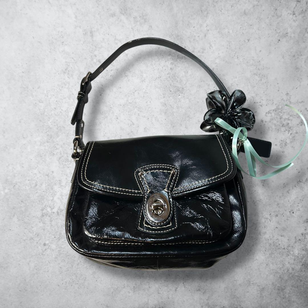 バッグ Coach Paten Leather Shoulder bag y2k BK