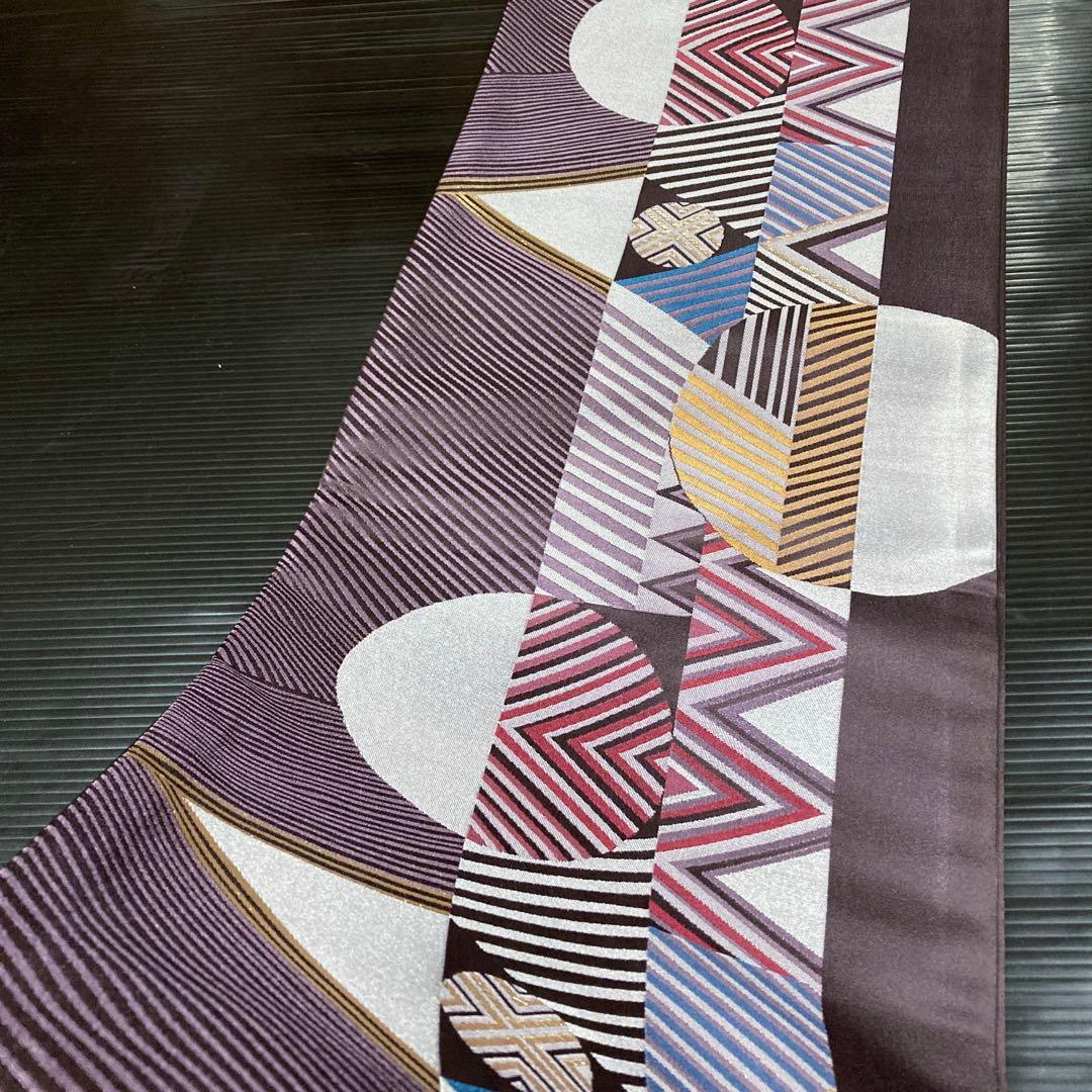 正絹　京袋帯【縞　丸　三角】