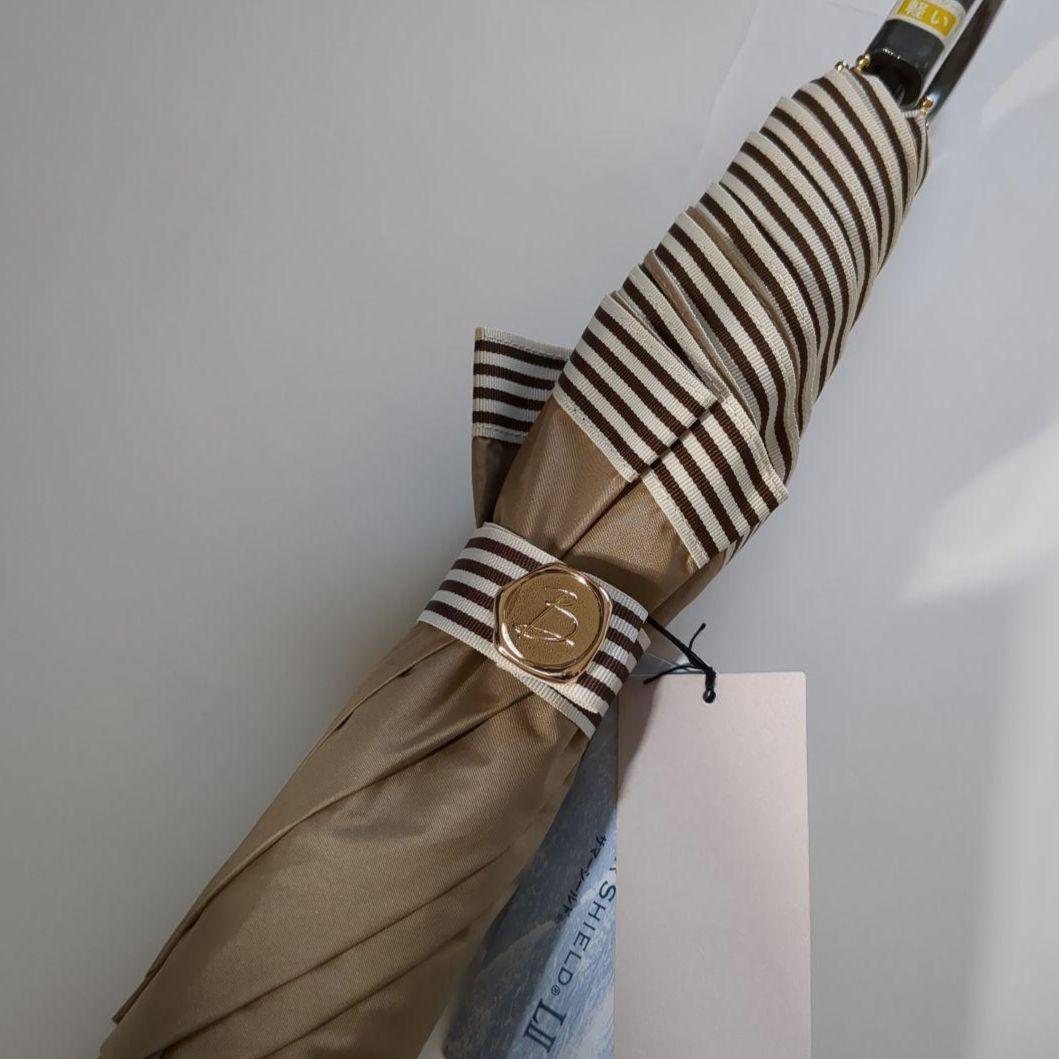 ビューランス　ベージュ×ブラウンストライプ　折りたたみ晴雨兼用傘