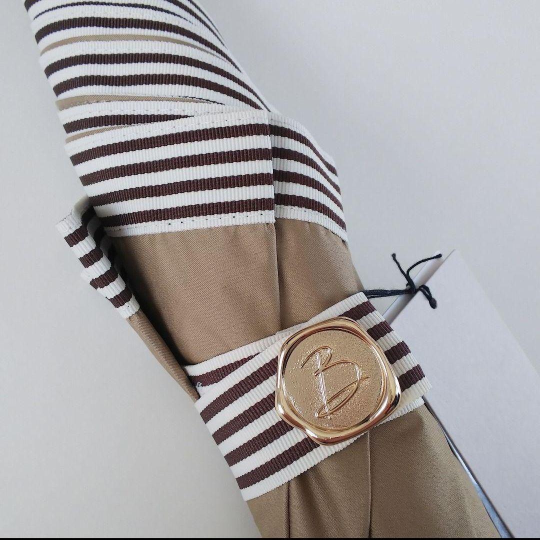 ビューランス　ベージュ×ブラウンストライプ　折りたたみ晴雨兼用傘