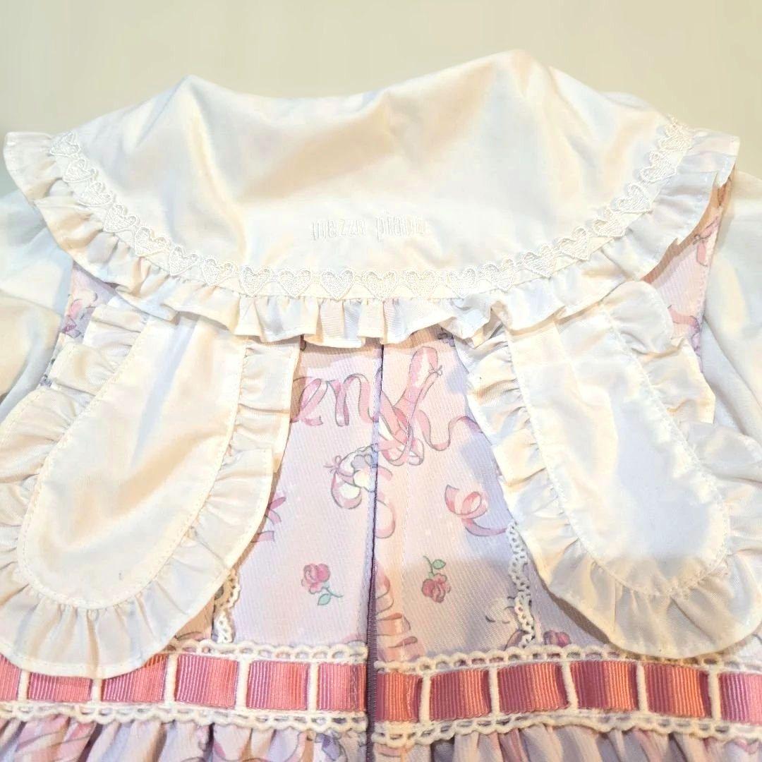 メゾピアノ35周年　ウサギバレリーナ柄ジャンバースカートセット(ヘアゴム付き)