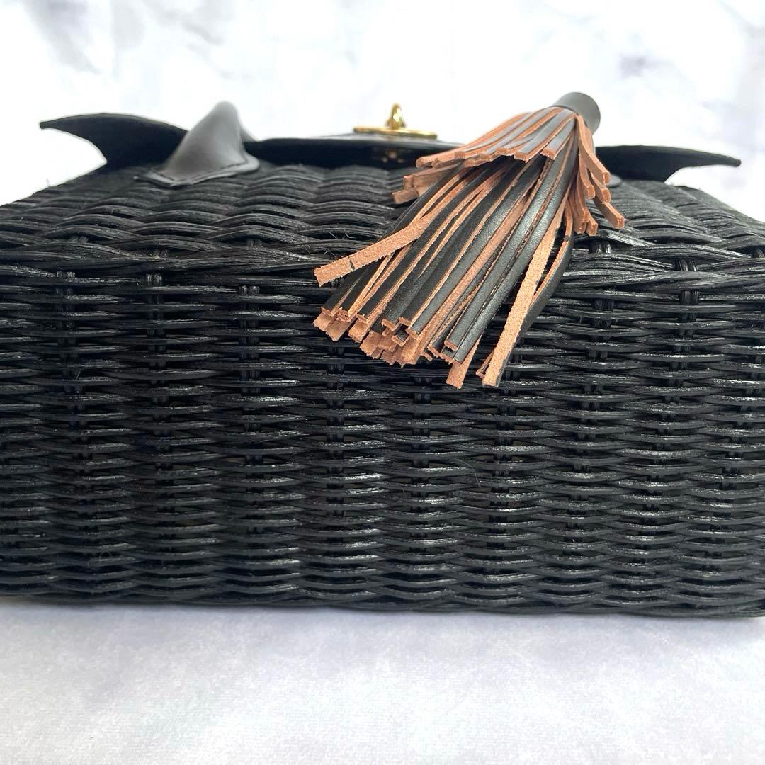 【新品・タグ付】CARVING TRIBES＊カービングバスケット＊牛革×籐＊黒