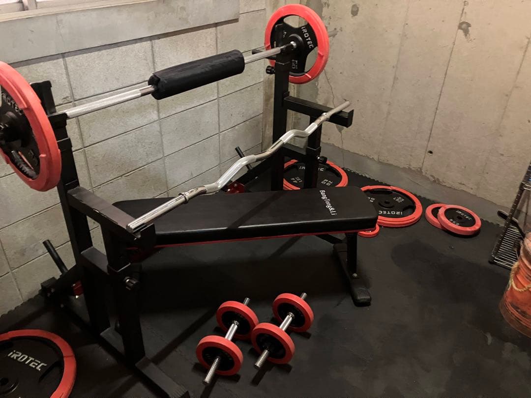 総額8.8万相当IROTEC バーベル140kgセット＋バーベルスタンド＋ベンチ