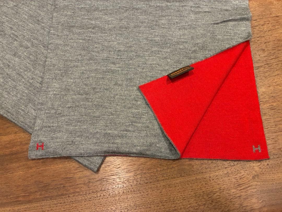 HERMES エルメス　カシミヤシルク　マフラー　バイカラー