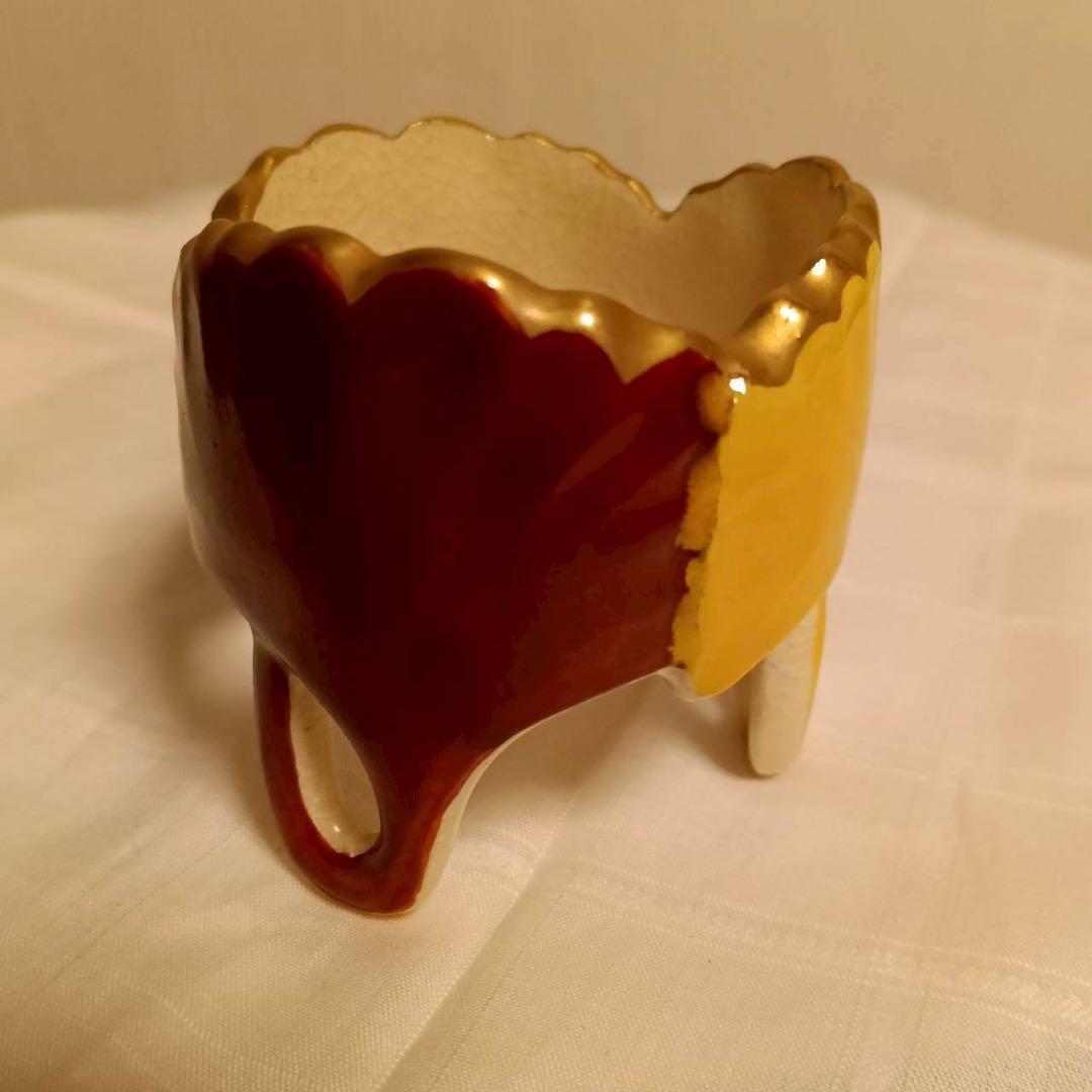 色絵仁清銀杏蓋置　杉田祥平造　清閑寺窯