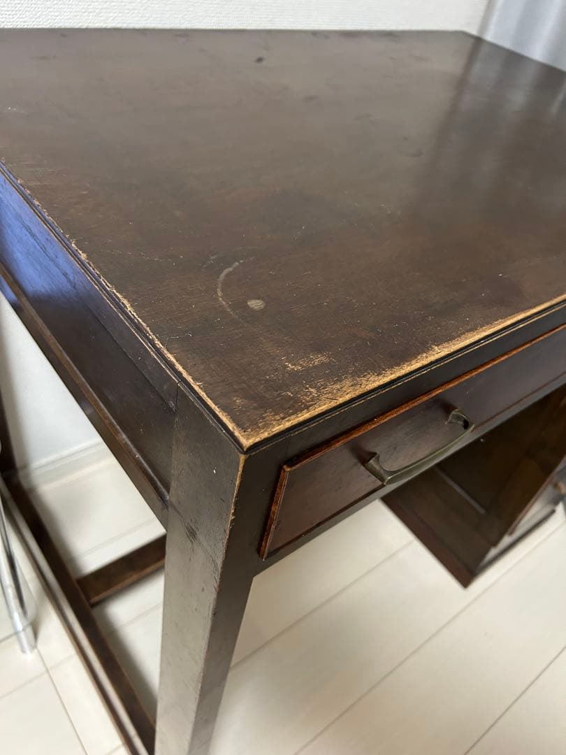 【値下げ】学習机／無垢天板のレトロな古い木製片袖机【W90cm×D60cm】