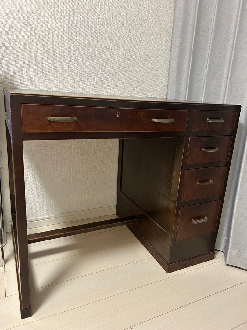 【値下げ】学習机／無垢天板のレトロな古い木製片袖机【W90cm×D60cm】