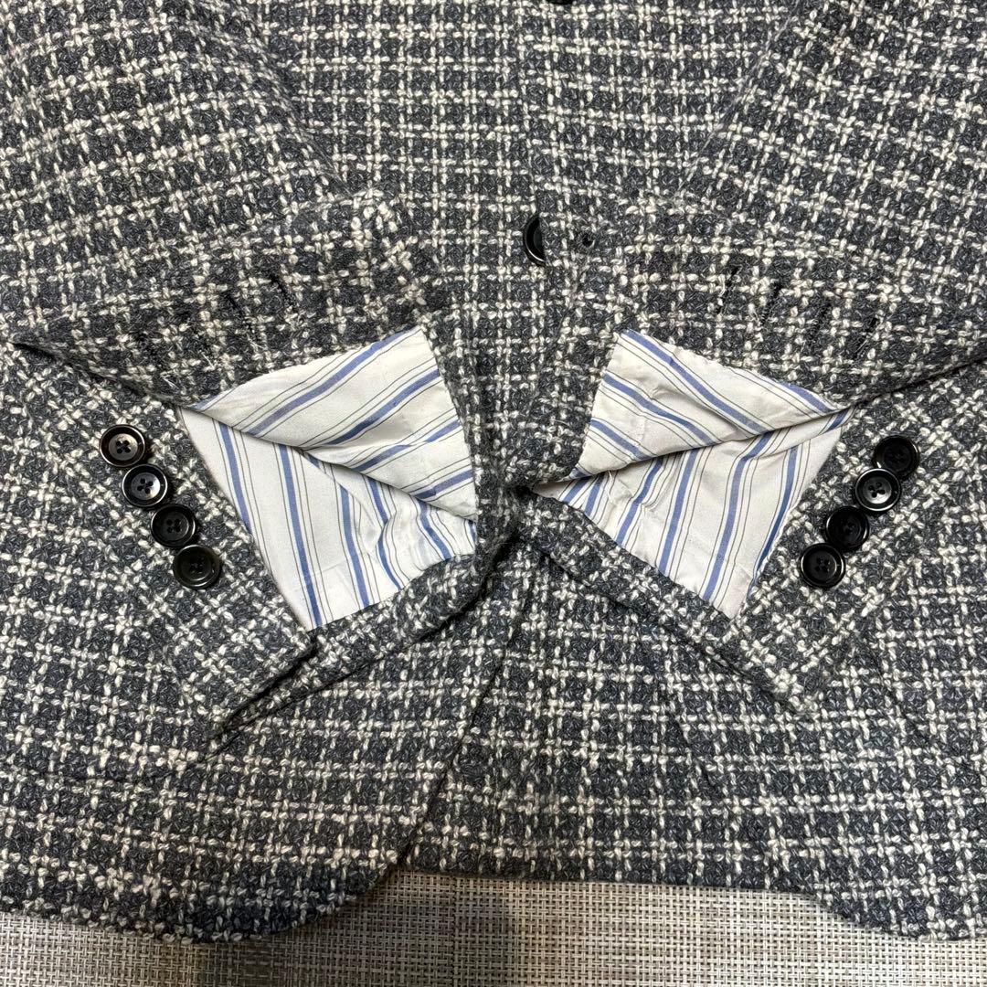 【美品】BEAMS-F グレー系チェック テーラードジャケット　44