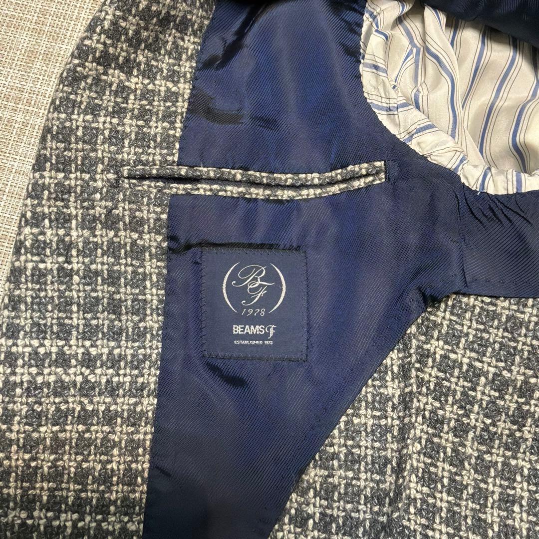 【美品】BEAMS-F グレー系チェック テーラードジャケット　44