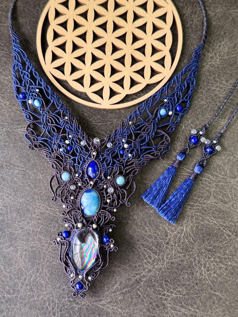 幻の石アフガナイト＆アイリスクォーツ＆ラピスラズリのマクラメ編みネックレス♡