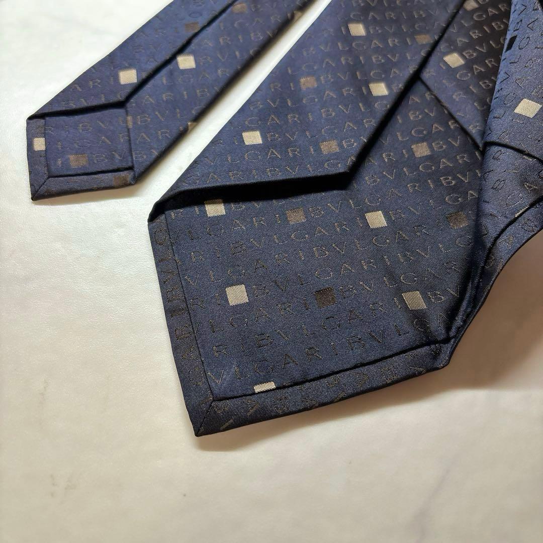 BVLGARI ロゴマニア ネクタイ 濃紺 セッテピエゲ タグ付き 未使用
