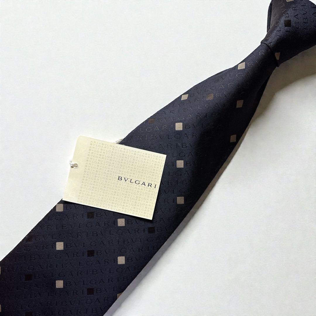 BVLGARI ロゴマニア ネクタイ 濃紺 セッテピエゲ タグ付き 未使用