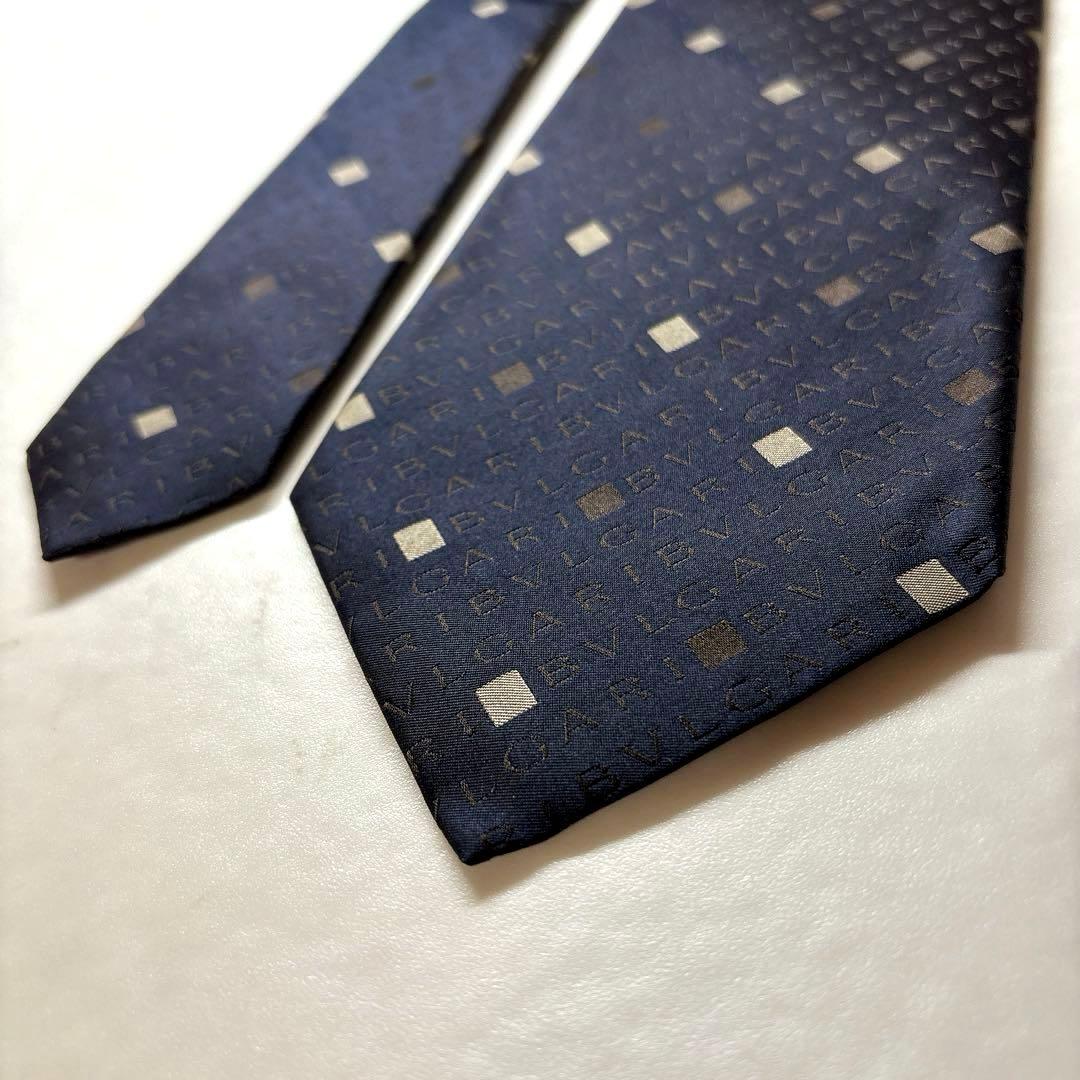 BVLGARI ロゴマニア ネクタイ 濃紺 セッテピエゲ タグ付き 未使用