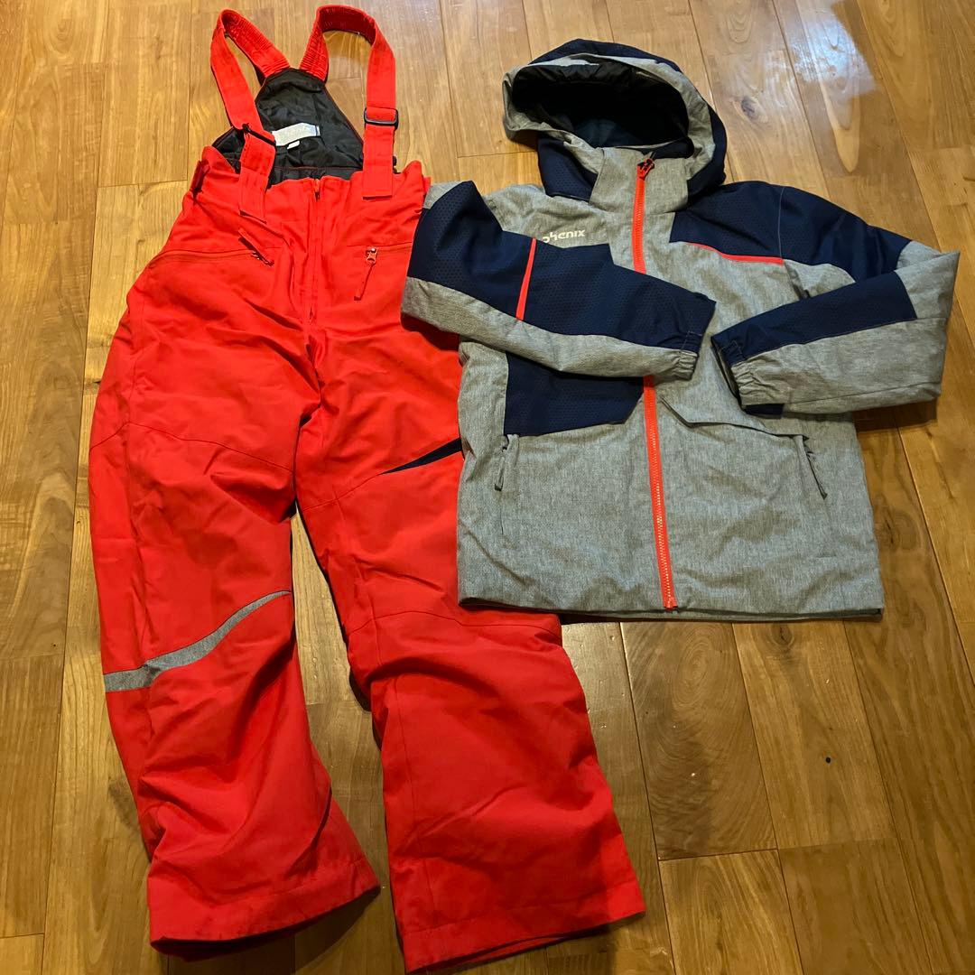 phenix スキーウェア 150cm グレー/ネイビー/レッド　グローブ付き