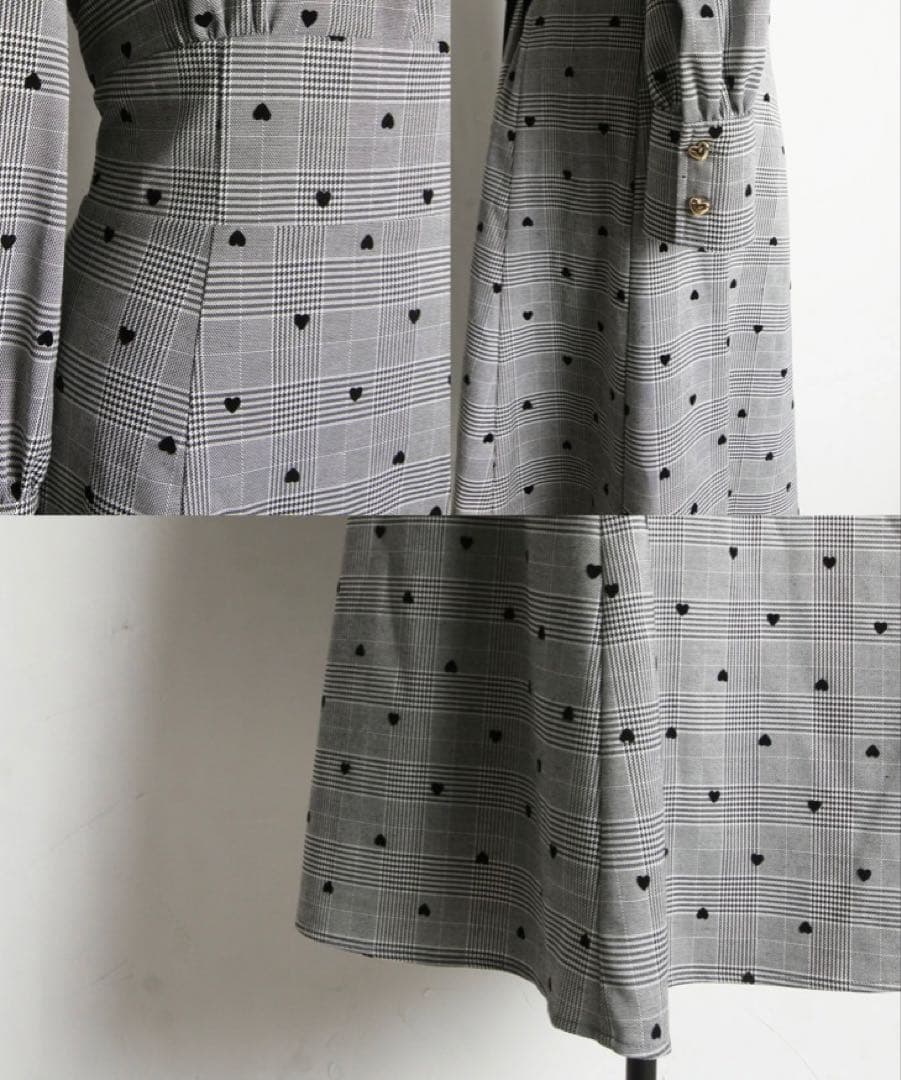 【新品】ハート釦バックレースアップハートフロッキー×チェックワンピース