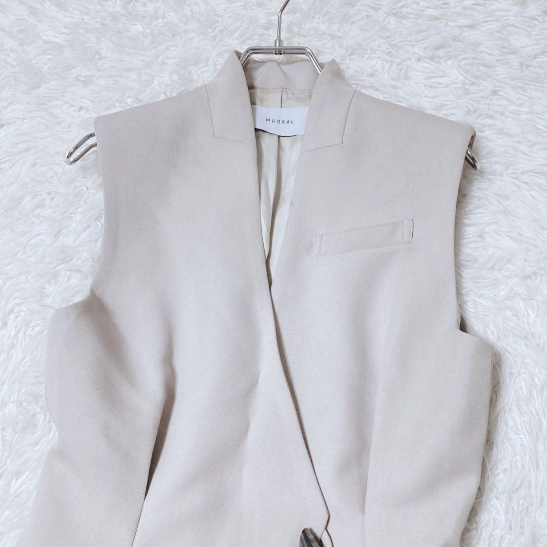ミューラル　ロングベスト　ジレ　ノーカラー　通勤　オフィス　大人カジュアル　F