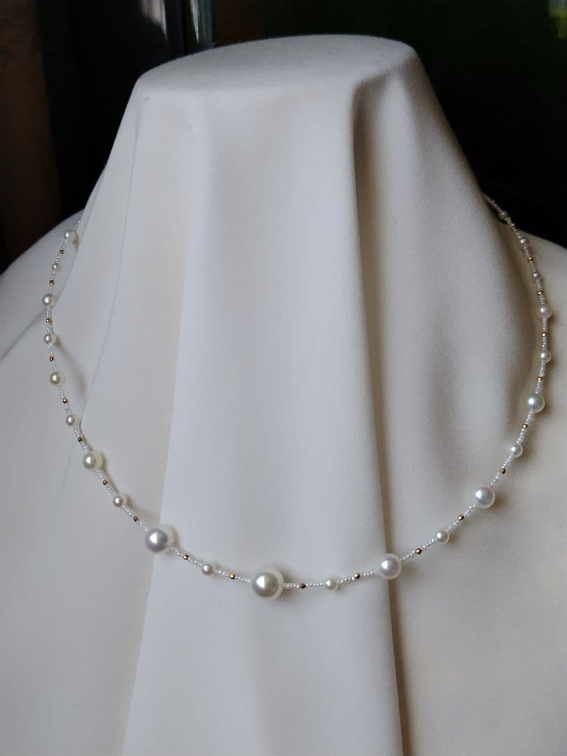 K18 各サイズの、アコヤ真珠と、あこや砂芥子パールの、オメガ風ネックレス