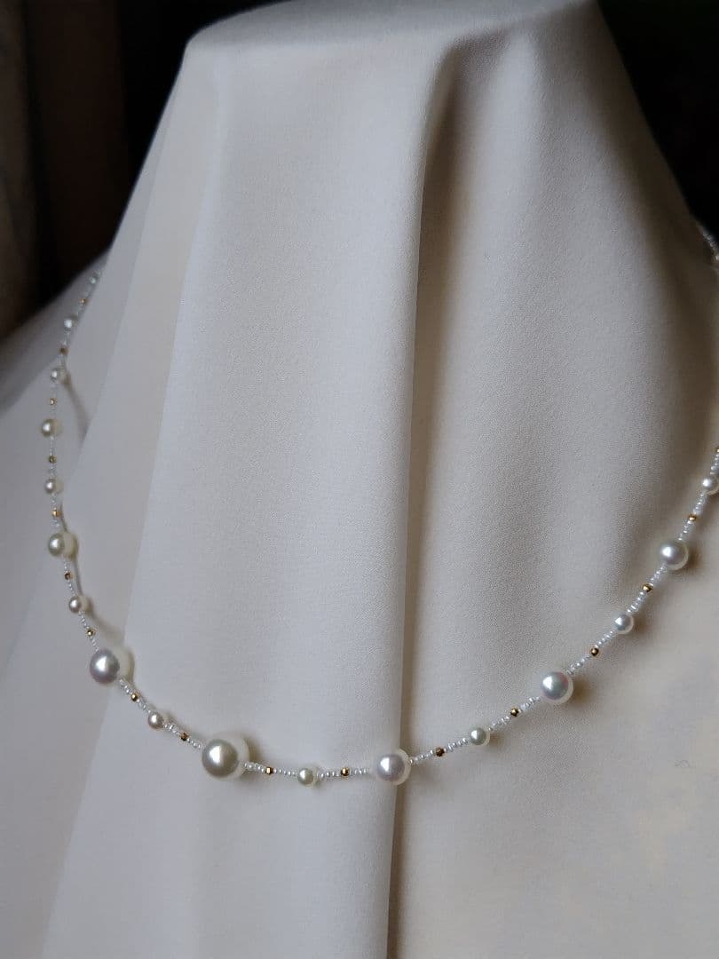 K18 各サイズの、アコヤ真珠と、あこや砂芥子パールの、オメガ風ネックレス