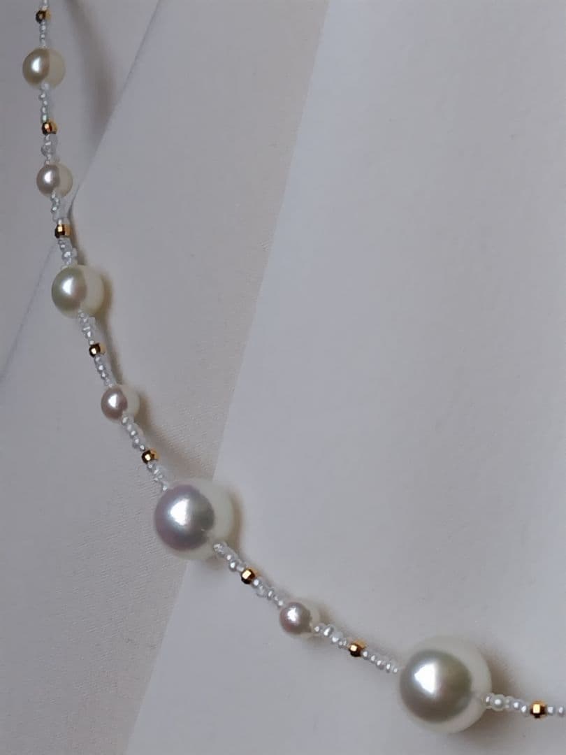 K18 各サイズの、アコヤ真珠と、あこや砂芥子パールの、オメガ風ネックレス