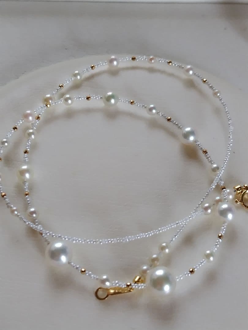 K18 各サイズの、アコヤ真珠と、あこや砂芥子パールの、オメガ風ネックレス