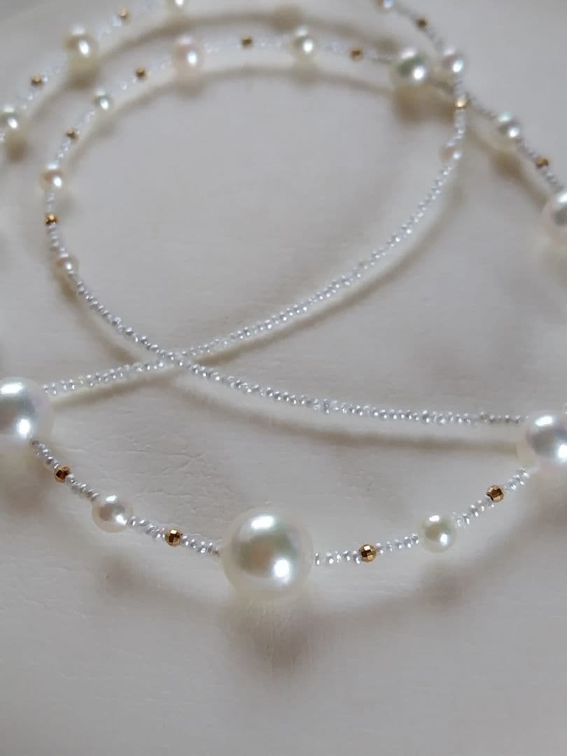 K18 各サイズの、アコヤ真珠と、あこや砂芥子パールの、オメガ風ネックレス